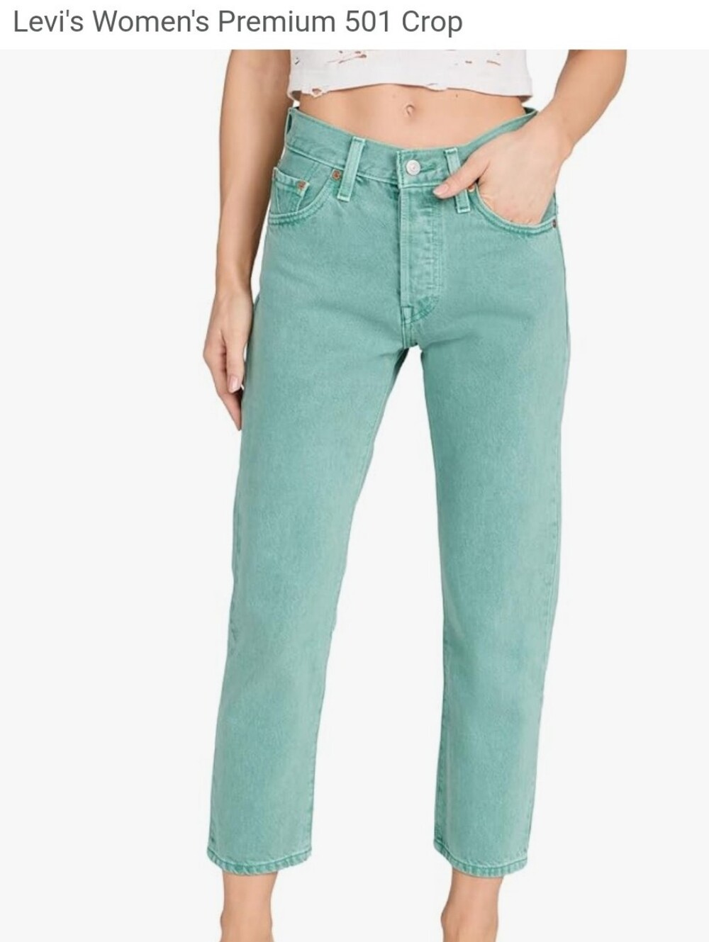 Levi's 501s Button Fly Women's Jeans Green Cropped Size Measures 28x26